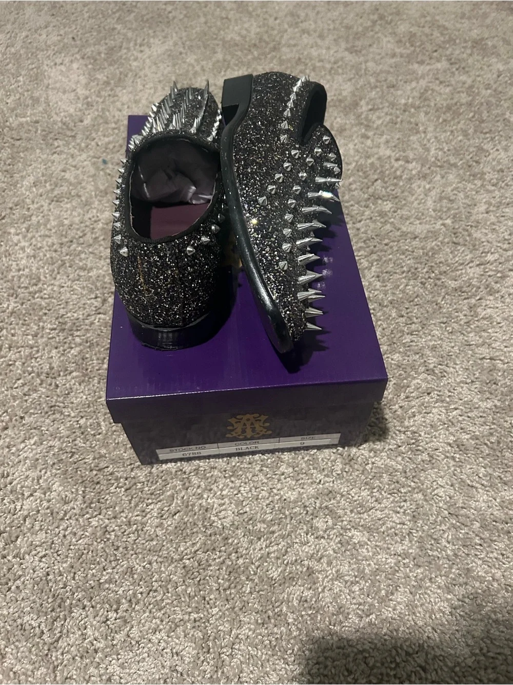 Black Glitter Spike Slip-On Women's Loafers